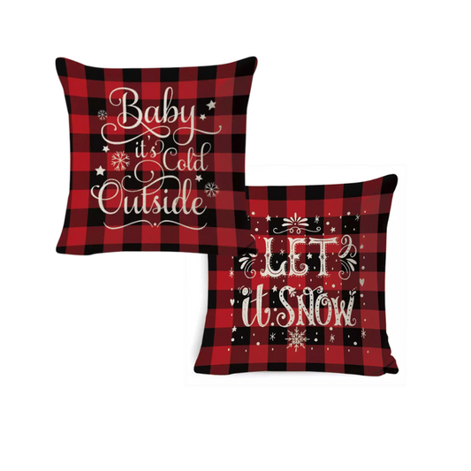 Red Checkered Christmas Pillow Cover (Set of 2)